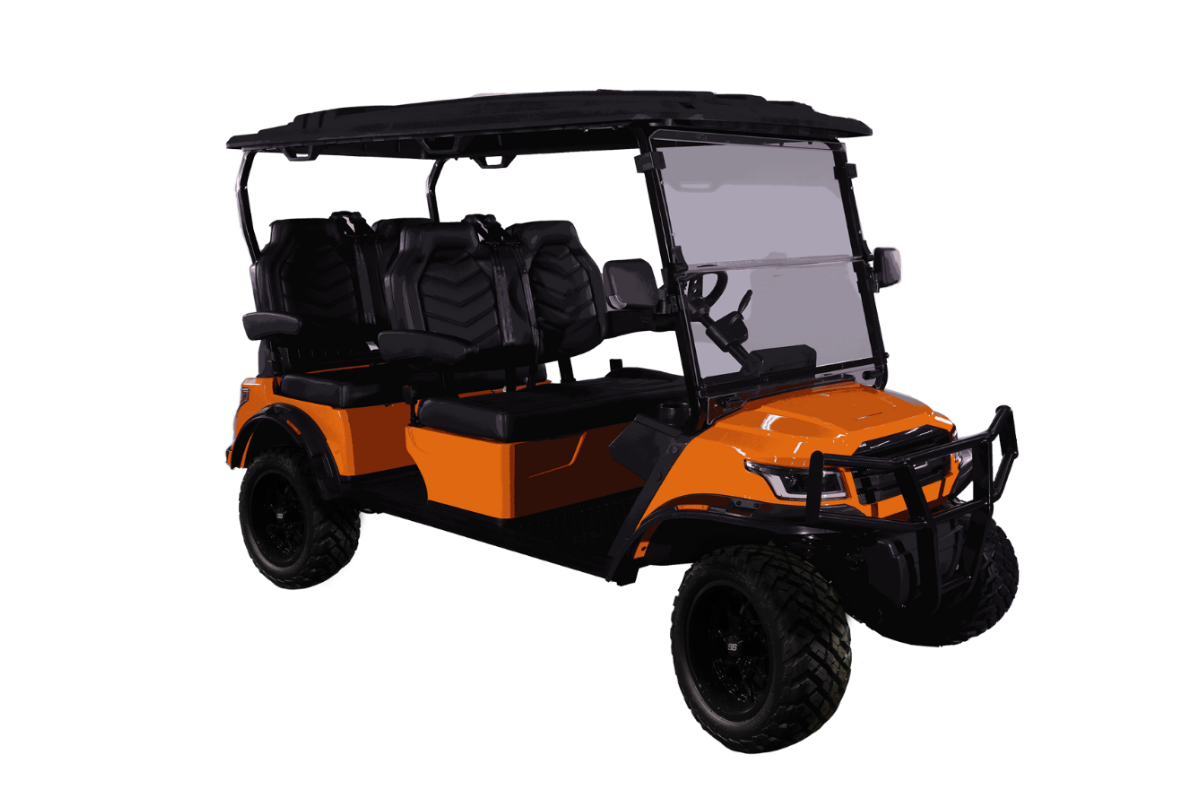 Orange Electric Golf Cart Front Wheel Detail