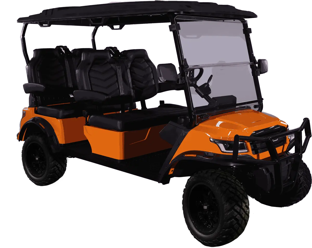 Orange Electric Golf Cart Front Wheel Detail